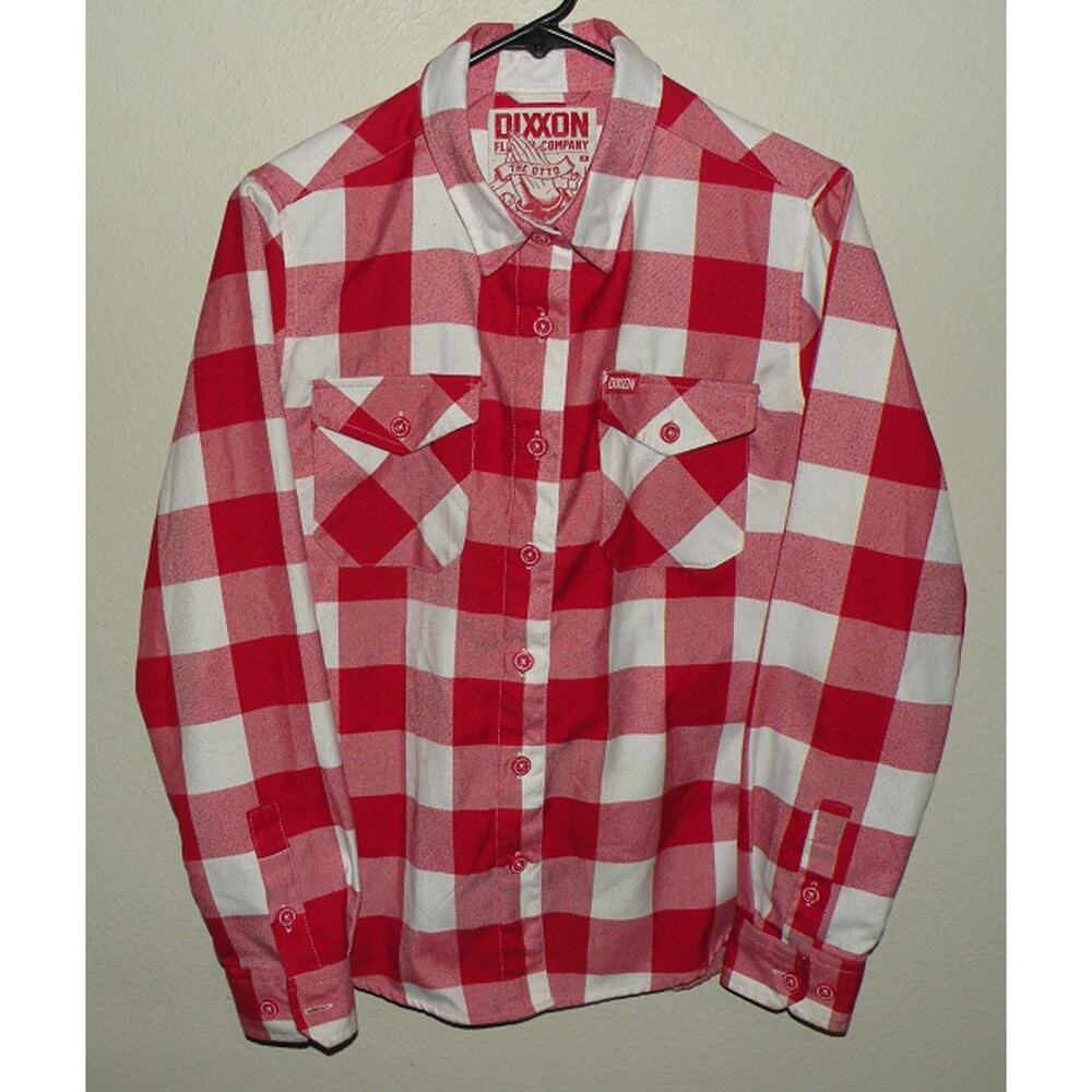 Dixxon The Otto Women’s Medium LS Button Flannel Shirt Red White Check